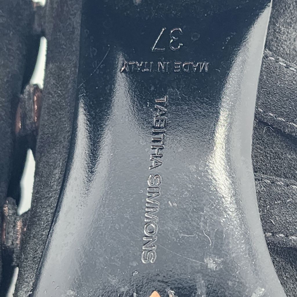 TABITHA SIMMONS BLACK POINTED TOE SUEDE BOOTIES BUCKLE DETAIL SIZE 37 - Picture 7 of 8